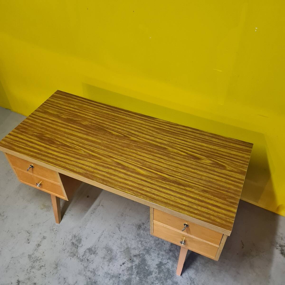 Vintage French Beech veneered Desk From the 1960s.