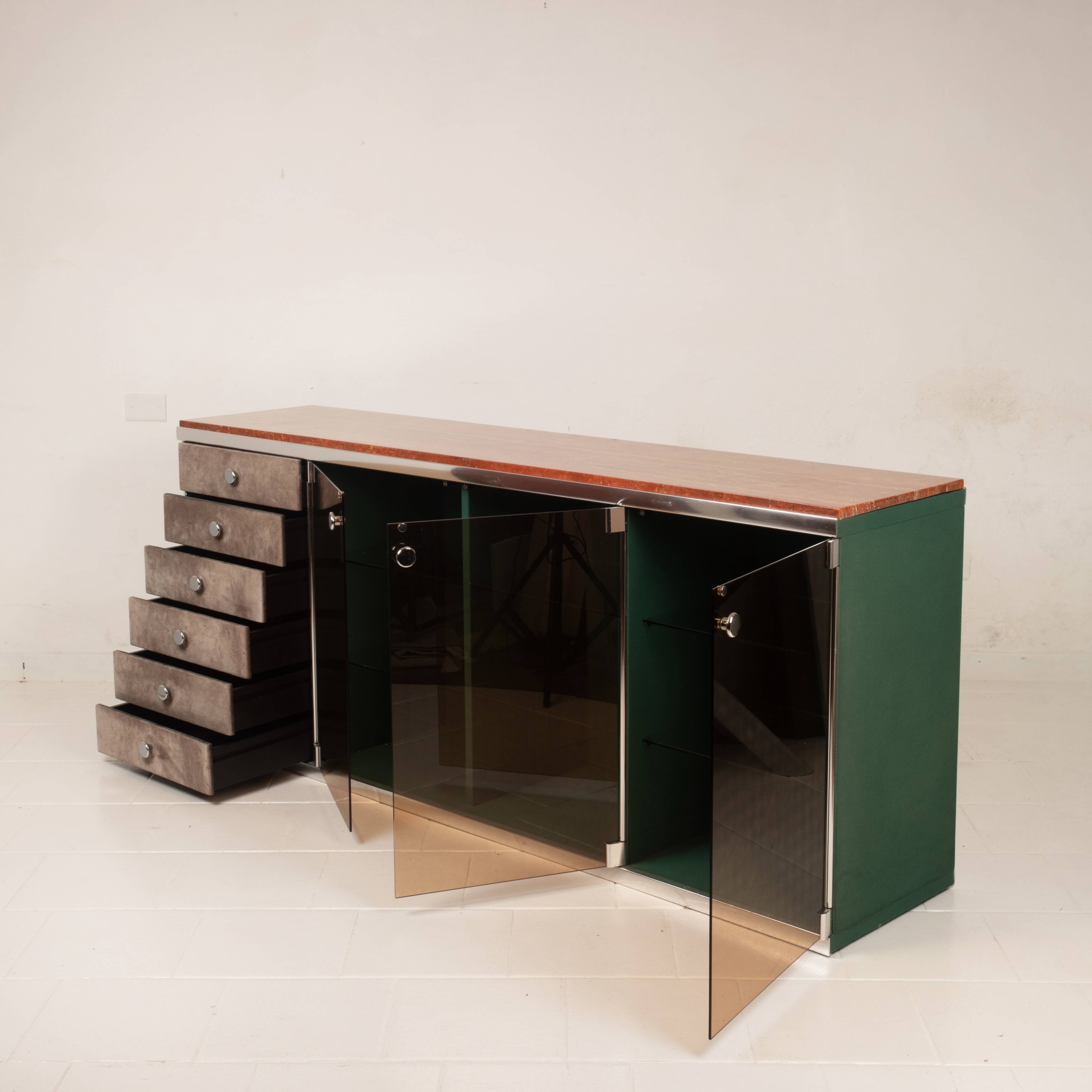 Guido Faleschini Astro Marble and Leather Sideboard for i4 Mariani 1979