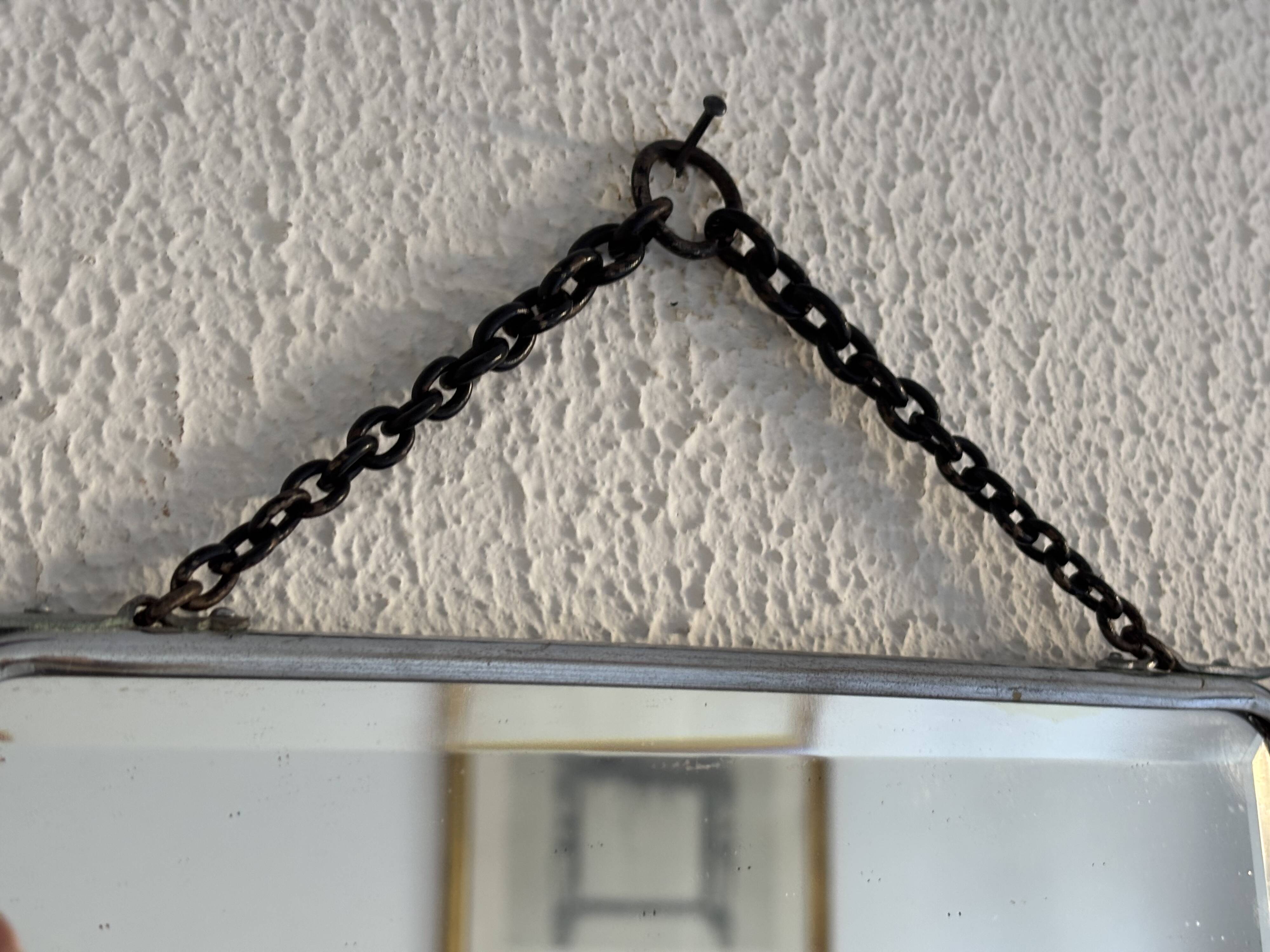 Vintage 1940s triptych barber mirror, bevelled chrome, snake imitation - 31 x