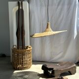 Small suspension, rattan luminaire in hat shape D:60cm