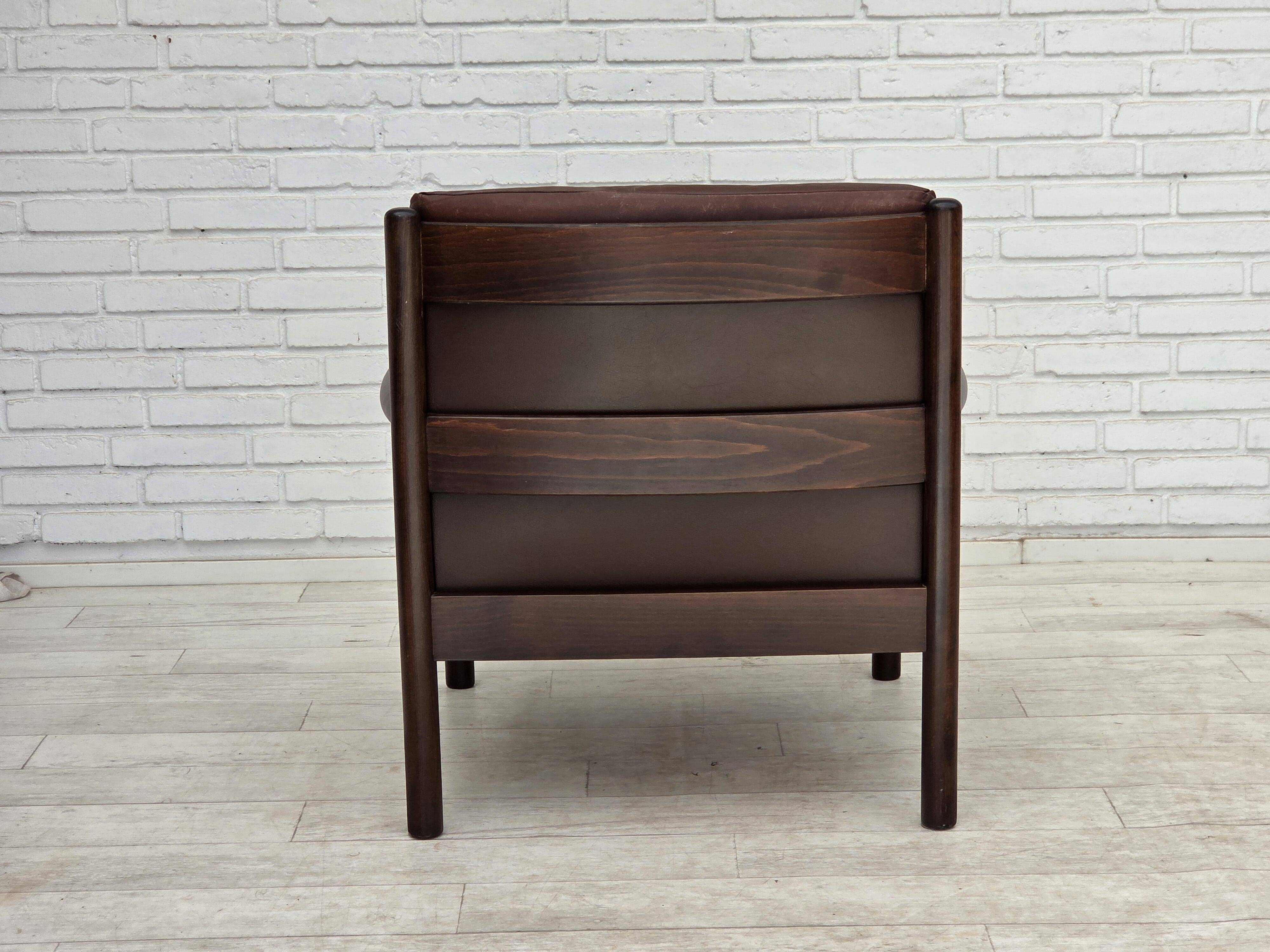 1970s, Scandinavian armchair, furniture leather, beech wood.