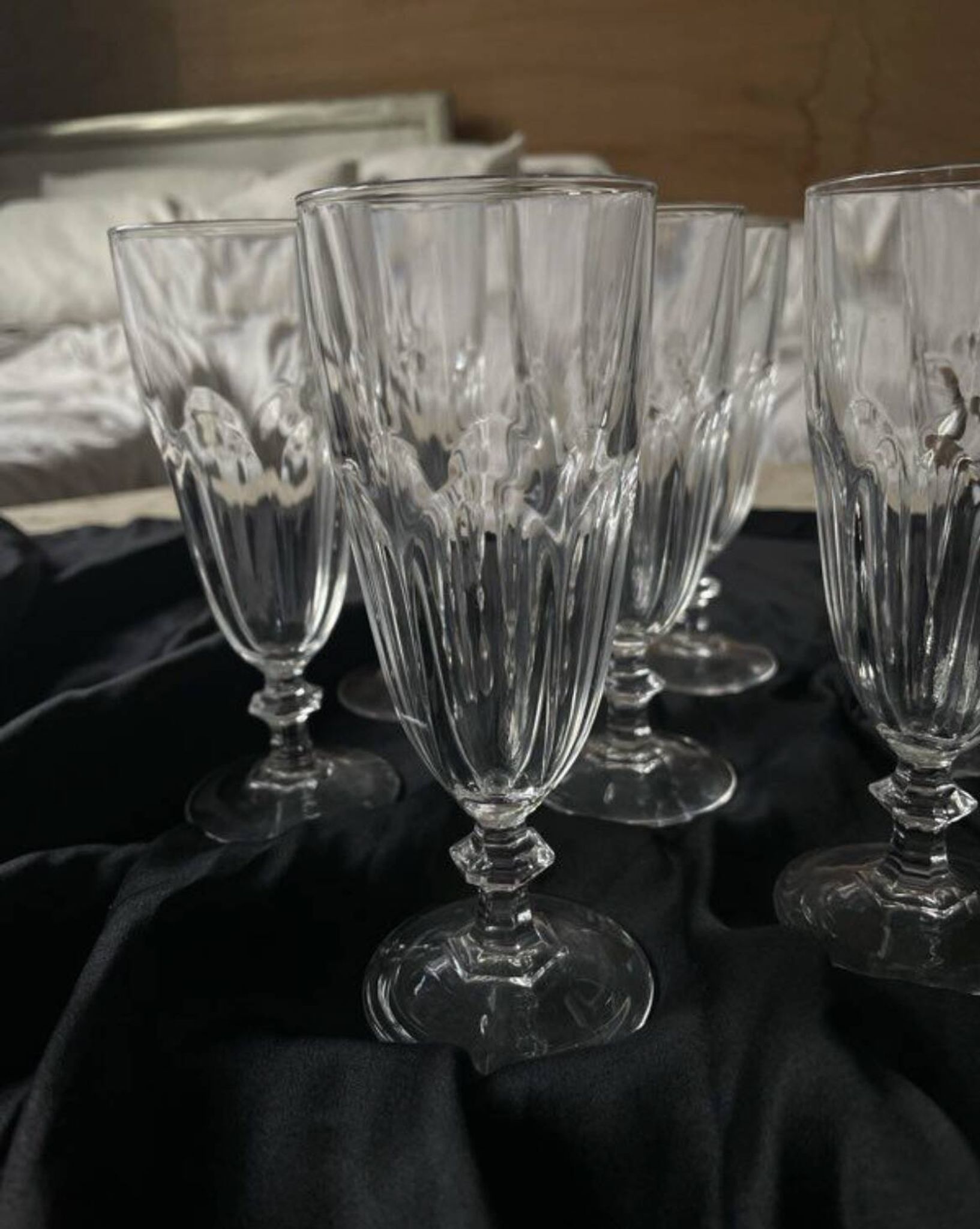 6 flûtes à champagne cristal verres à pieds ancien