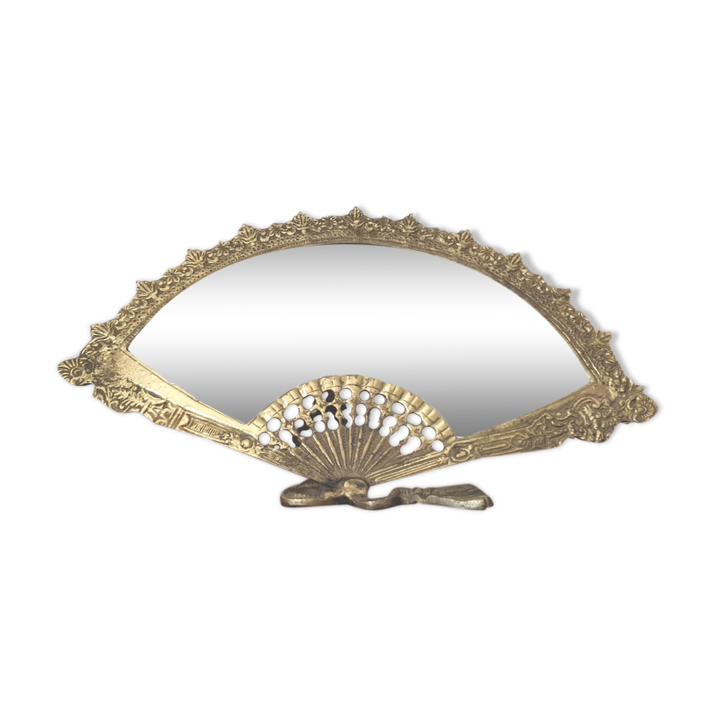 Bevelled mirror brass fan 38x20cm