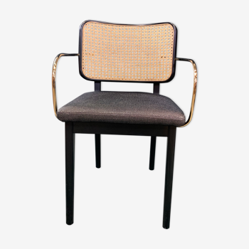 Cannage chair wood black caviar with armrests