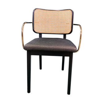 Chaise cannage bois noir caviar avec accoudoirs