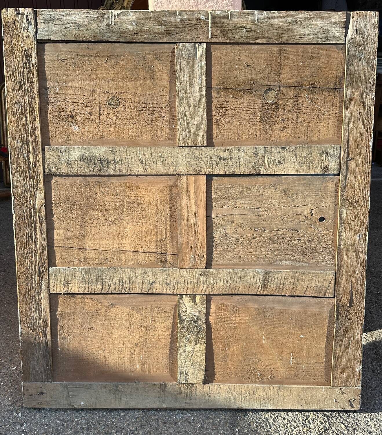 Wooden mirror with off-white stucco