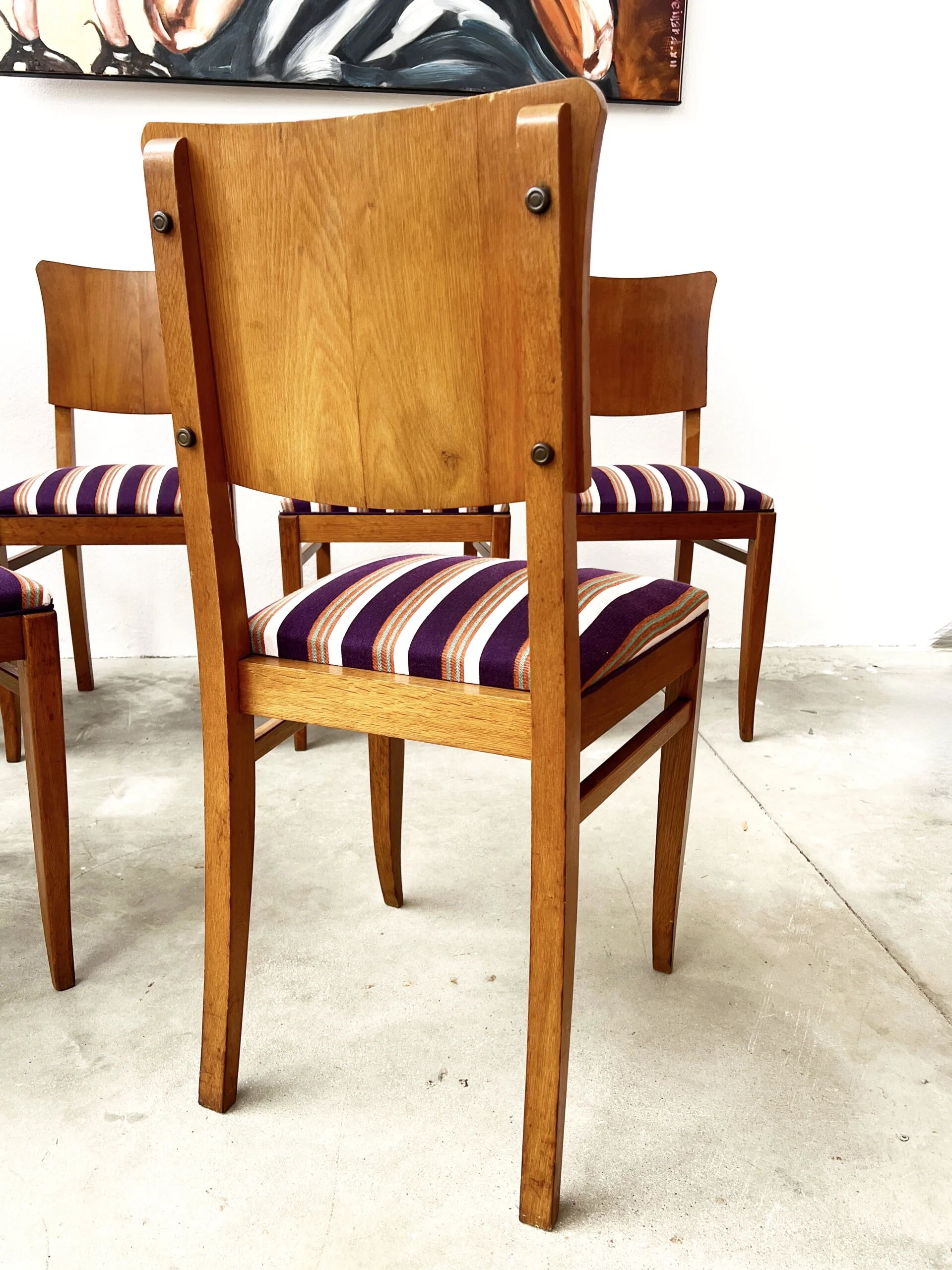 6 striped fabric chairs from the 1950s