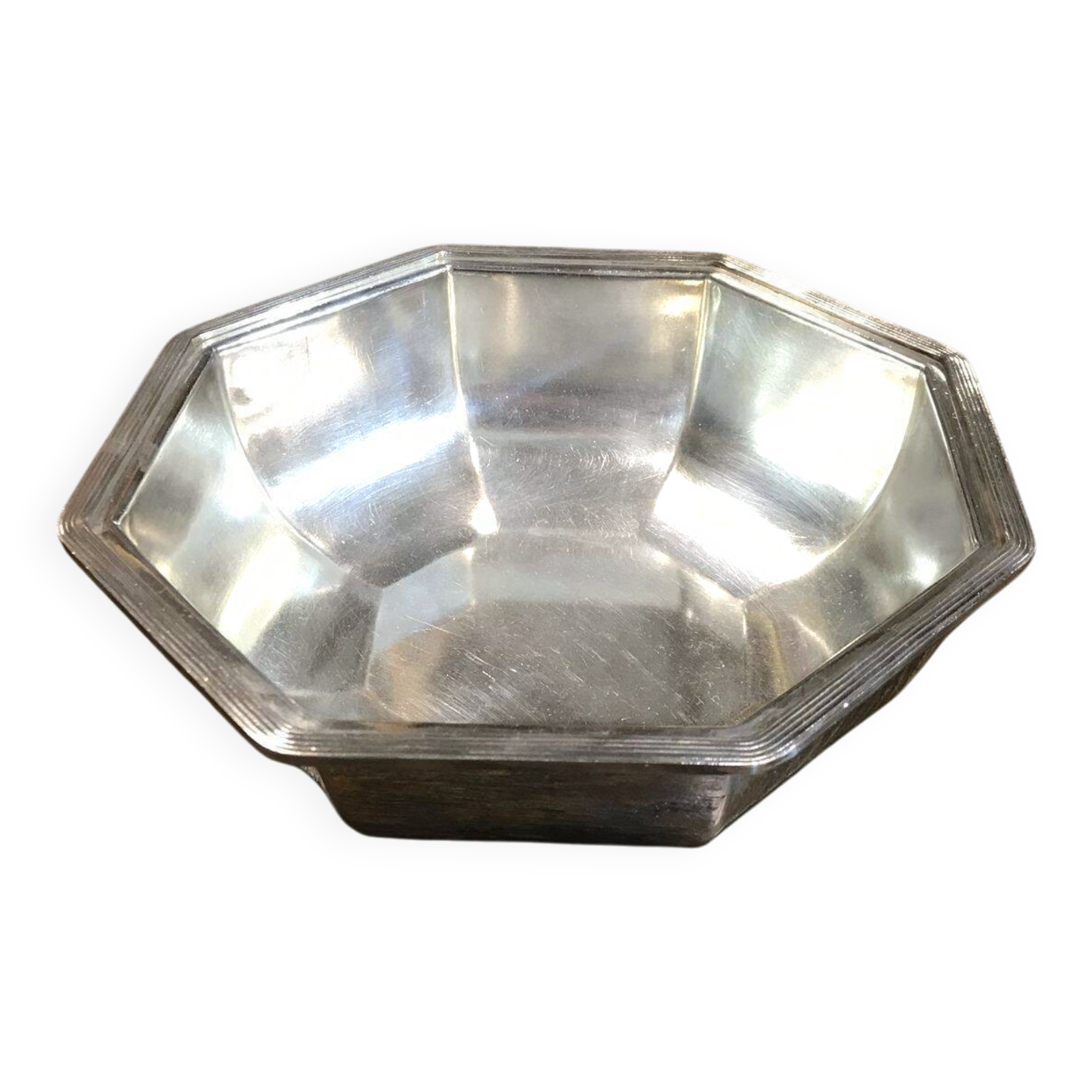 Octagonal silver-plated metal dish, Christofle.