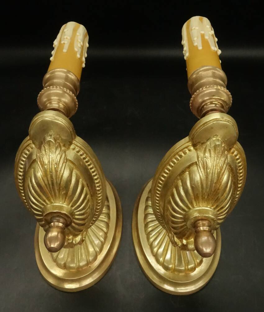 Pair of eagle head wall sconces in Empire style - bronze Lucien GAU, Paris