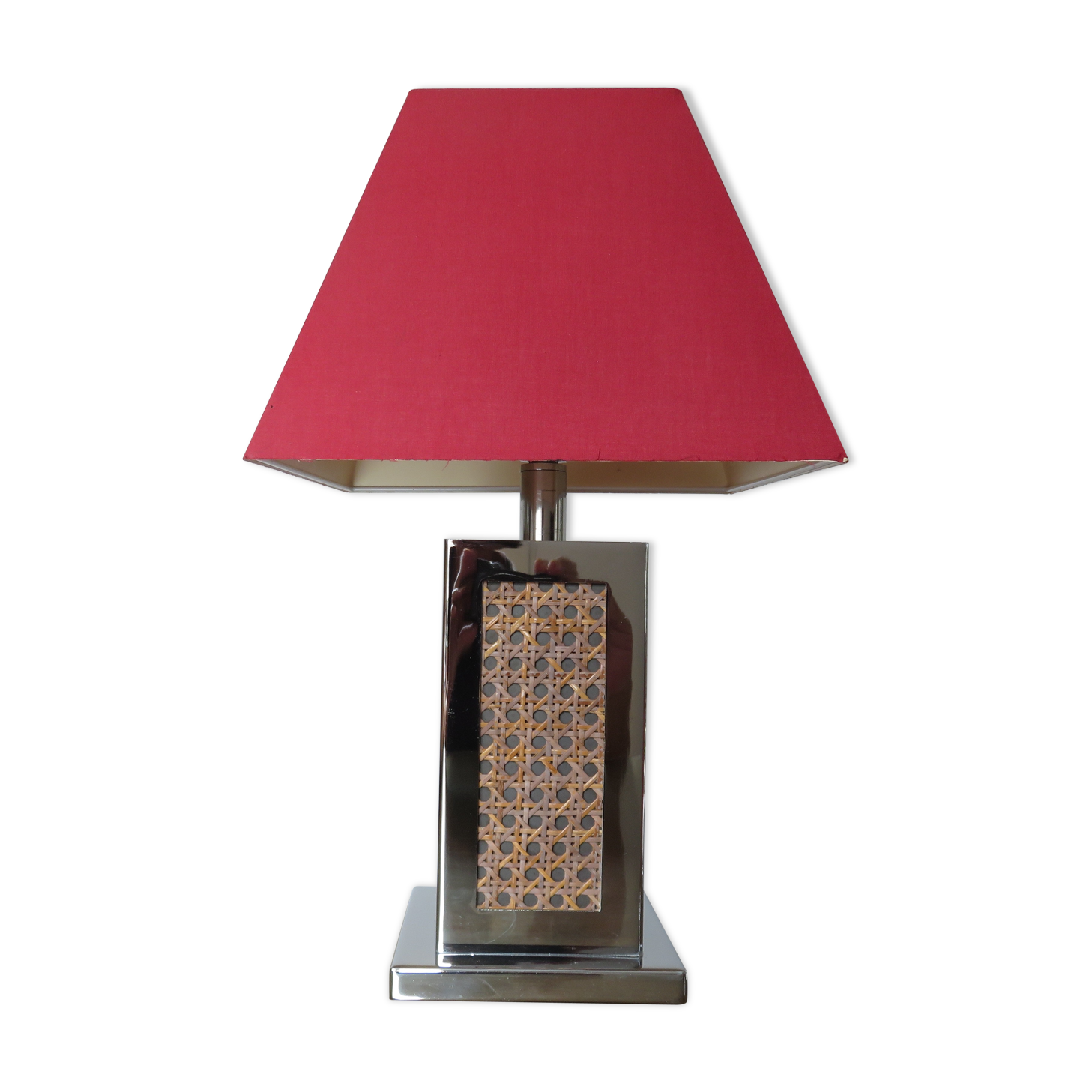 Lamp in chrome metal and 70's caning