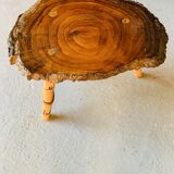 Brutalist coffee table - wood and rattan