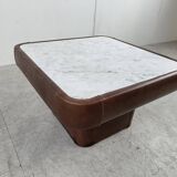 Vintage coffee table in marble and leather attribué à Desede, 1970s