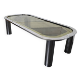 Chrome metal coffee table with smoked glass top from the 70s