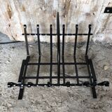 Ancien porte bûches cheminée fer forgé noir vintage #a574