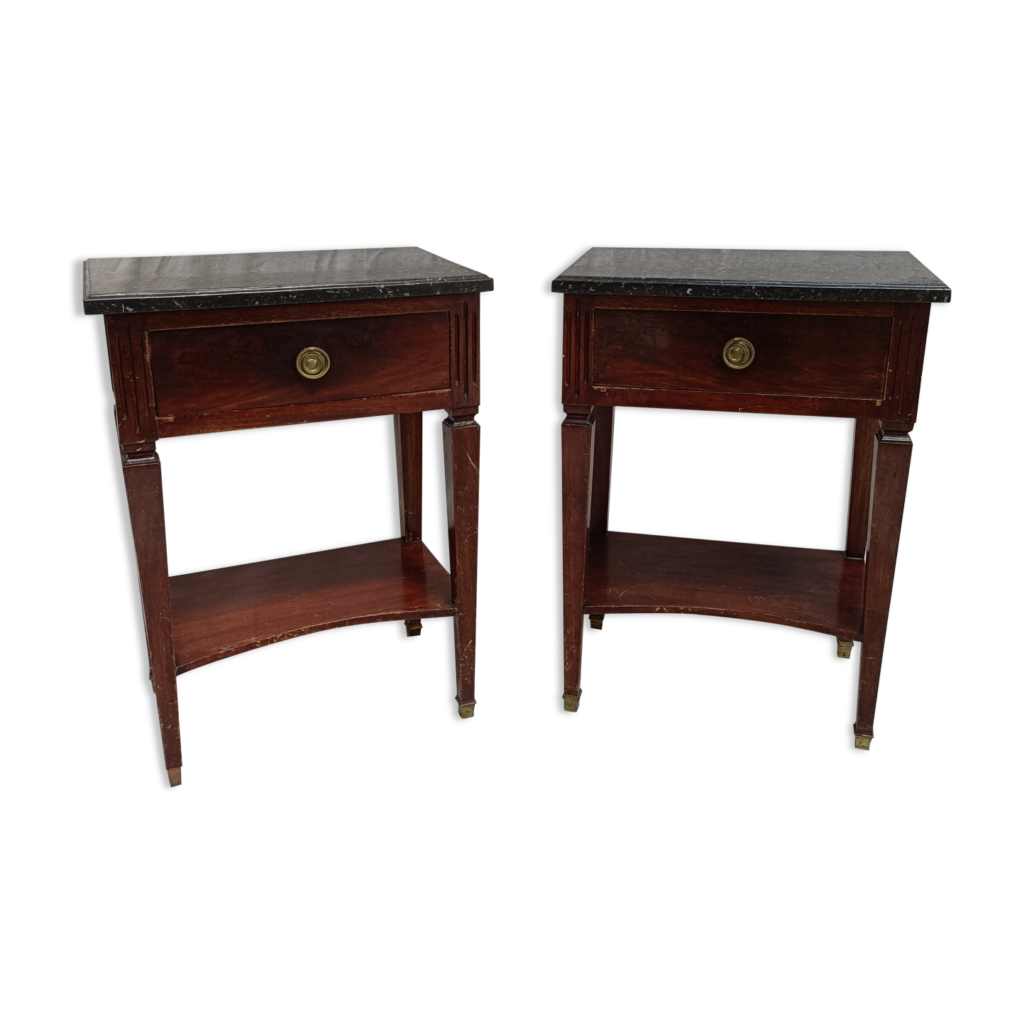 Paire de chevets Louis XVI dessus en marbre gris
