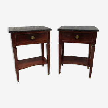 Pair of Louis XVI bedside tables with gray marble