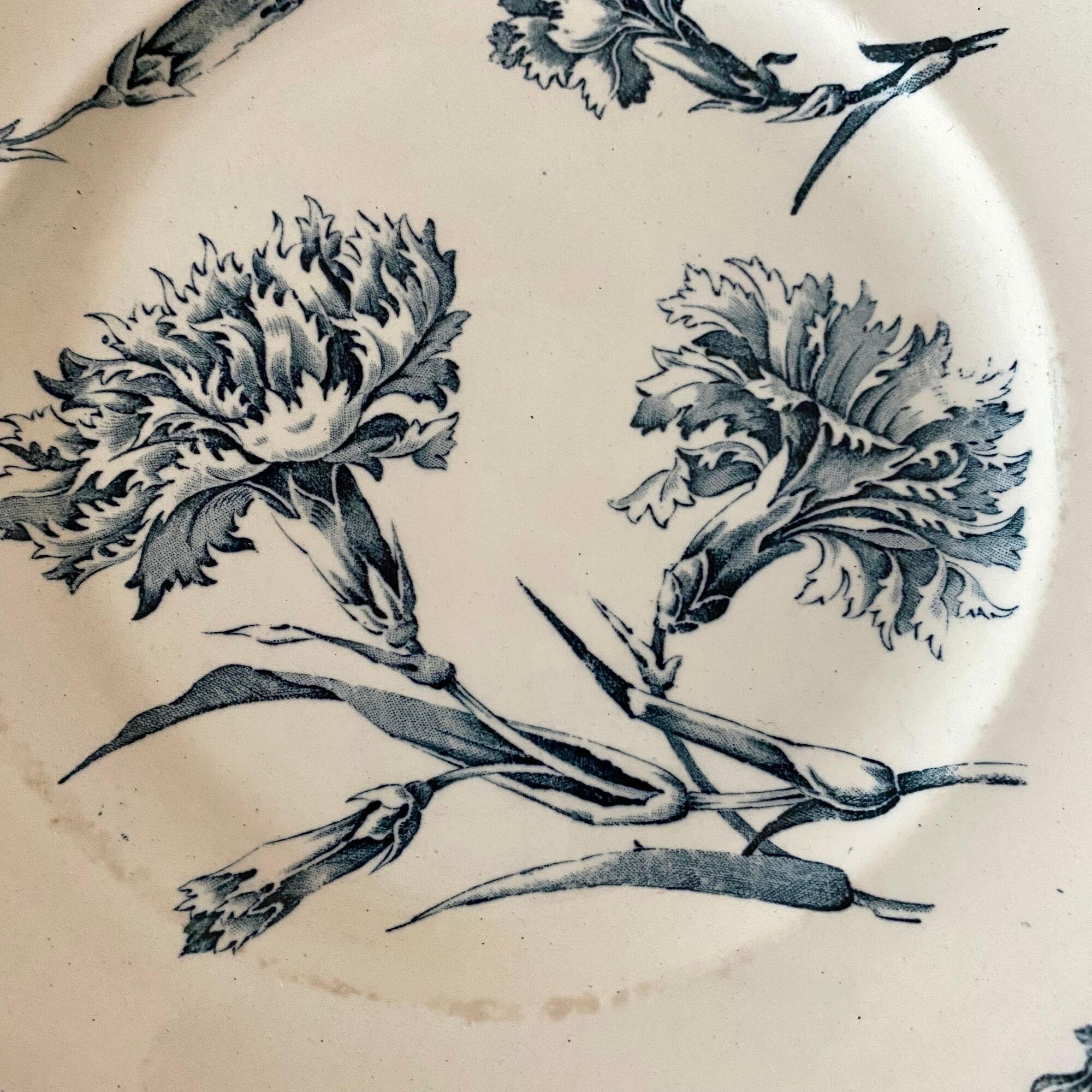 Antique dishes on foot in Luneville carnation porcelain