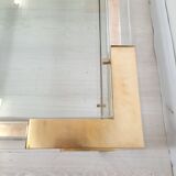 Coffee table with sliding shelf in lucite, brass and glass, Hollywood Regency