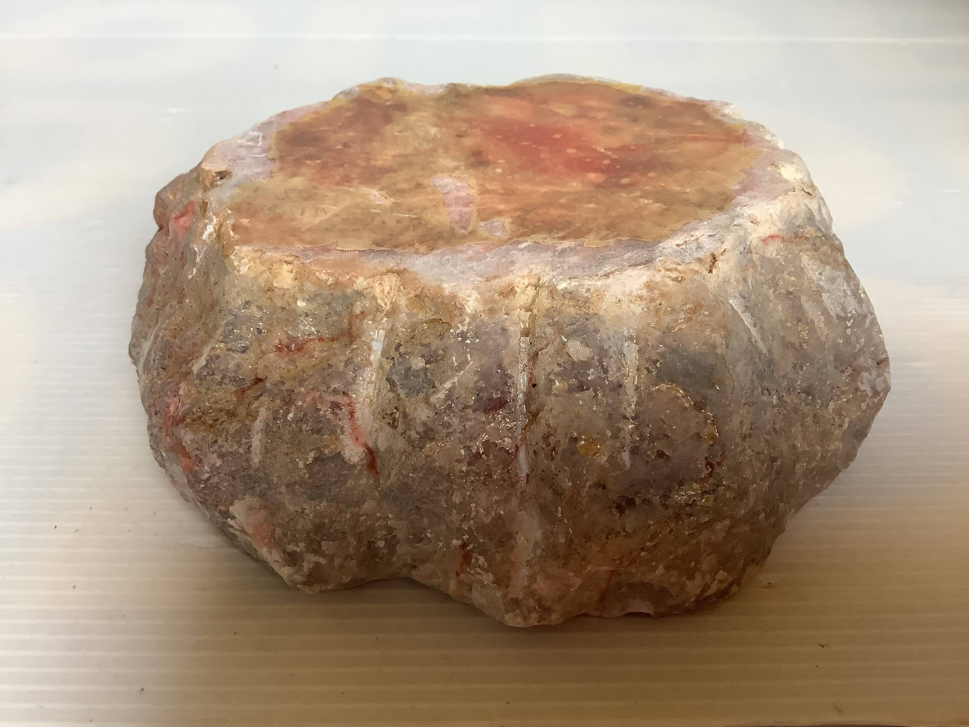 Large ashtray, red veined alabaster pocket tray.