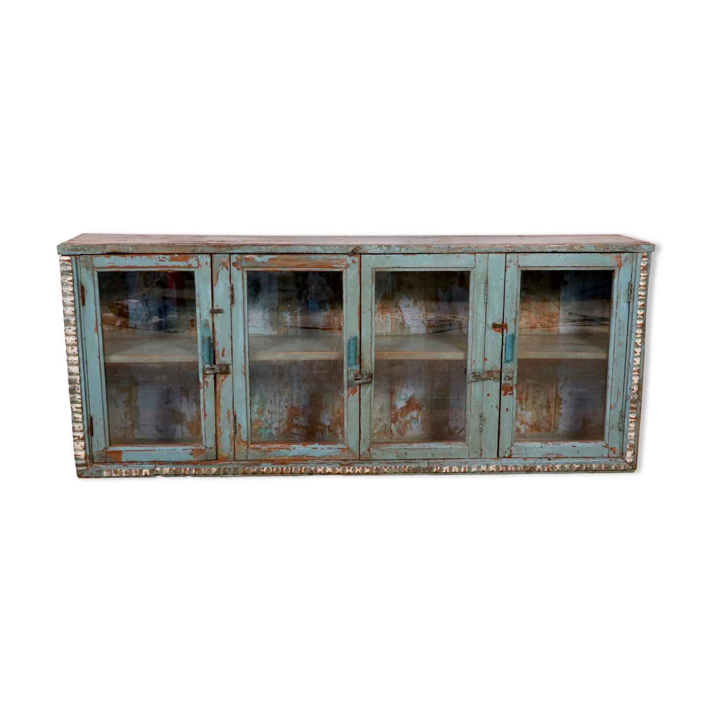 Old sideboard burmese teak enfilade blue-grey patina