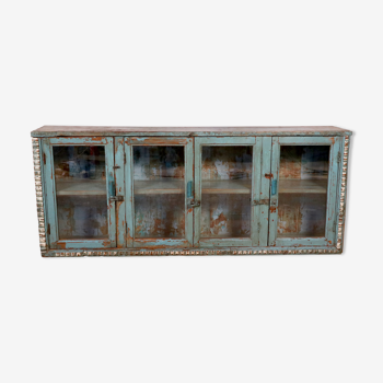 Ancien buffet, enfilade en teck birman patine bleue-grise