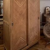 Armoire penderie vintage en chêne brut - portes coulissantes