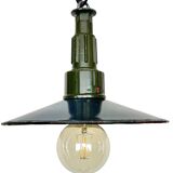Industrial blue enamel military pendant lamp with cast aluminium top, 1960