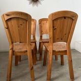 French design pine table and chair set from the 70s brutalist vintage arcs