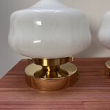 Paire d’appliques murales globes en opaline blanche