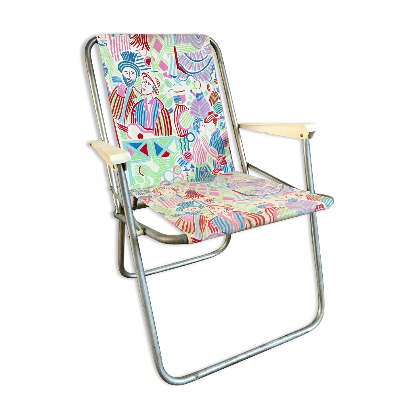 Colorful folding camping chair face pattern 70s