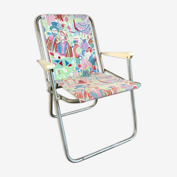 Colorful folding camping chair face pattern 70s