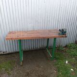 Industrial workshop workbench, wood and metal work table