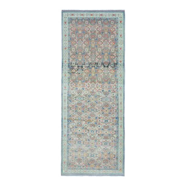 Vintage Turkish Oushak Handmade Wool Cotton Brown Runner Rug 118x309