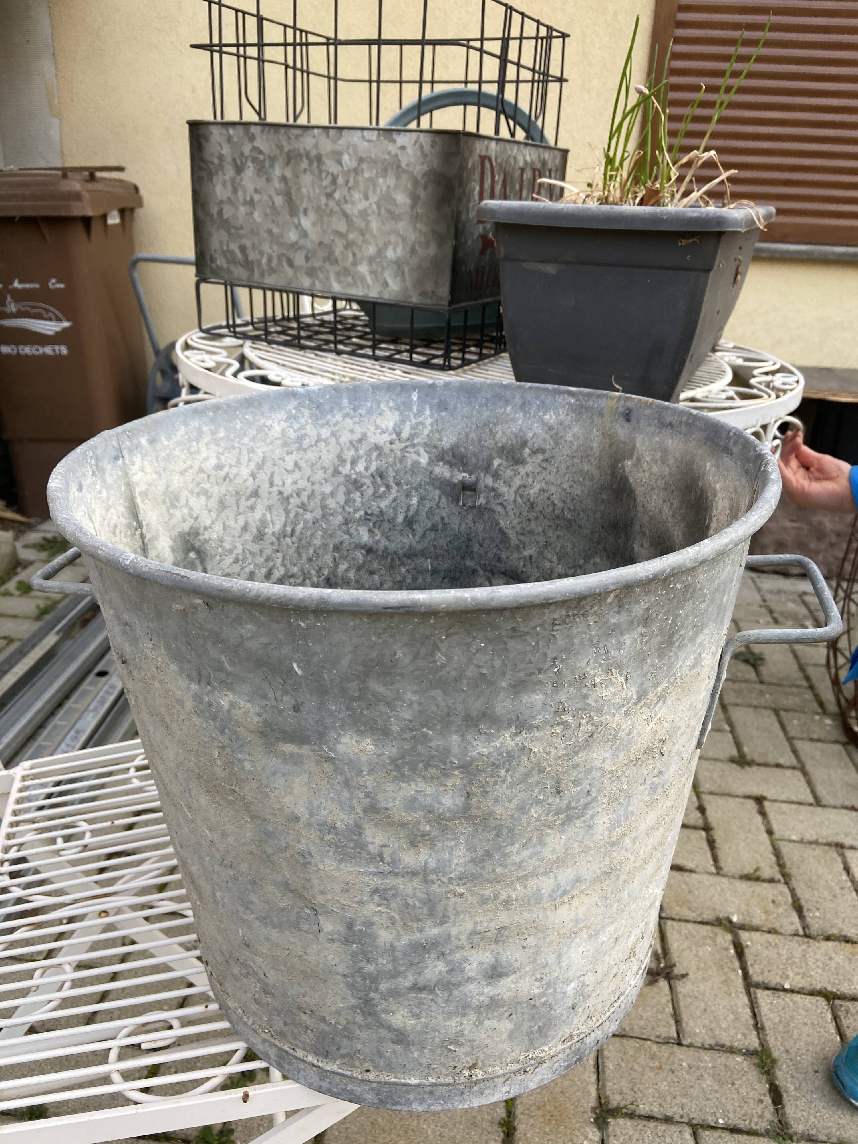 Vintage galvanized zinc basin
