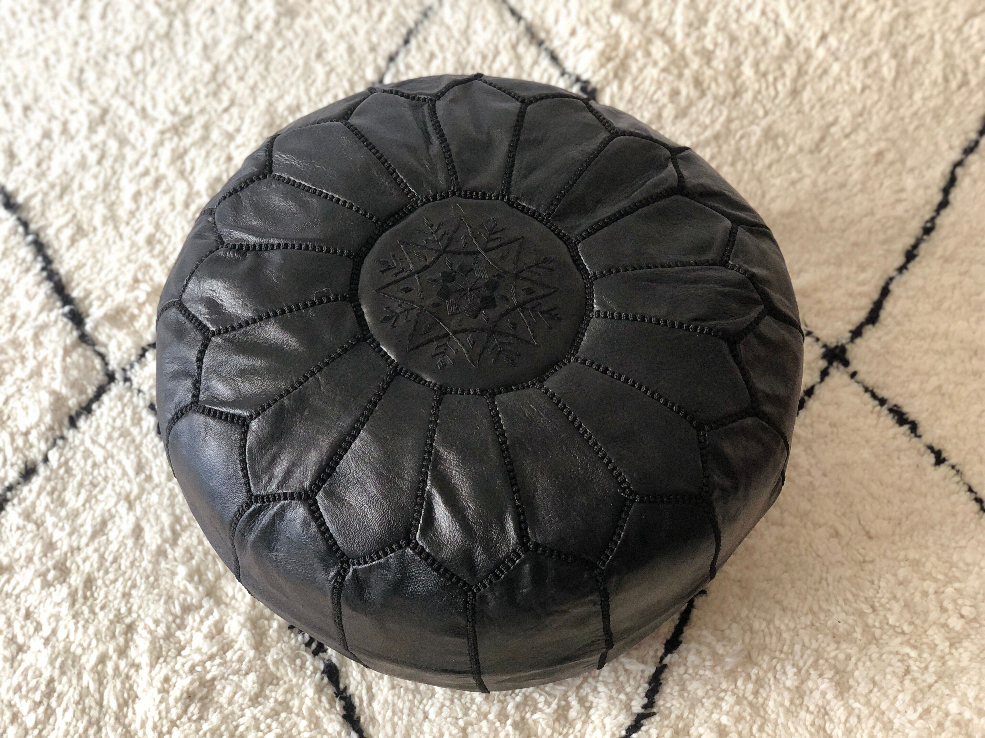 Contemporary leather full black pouf