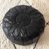Contemporary leather full black pouf