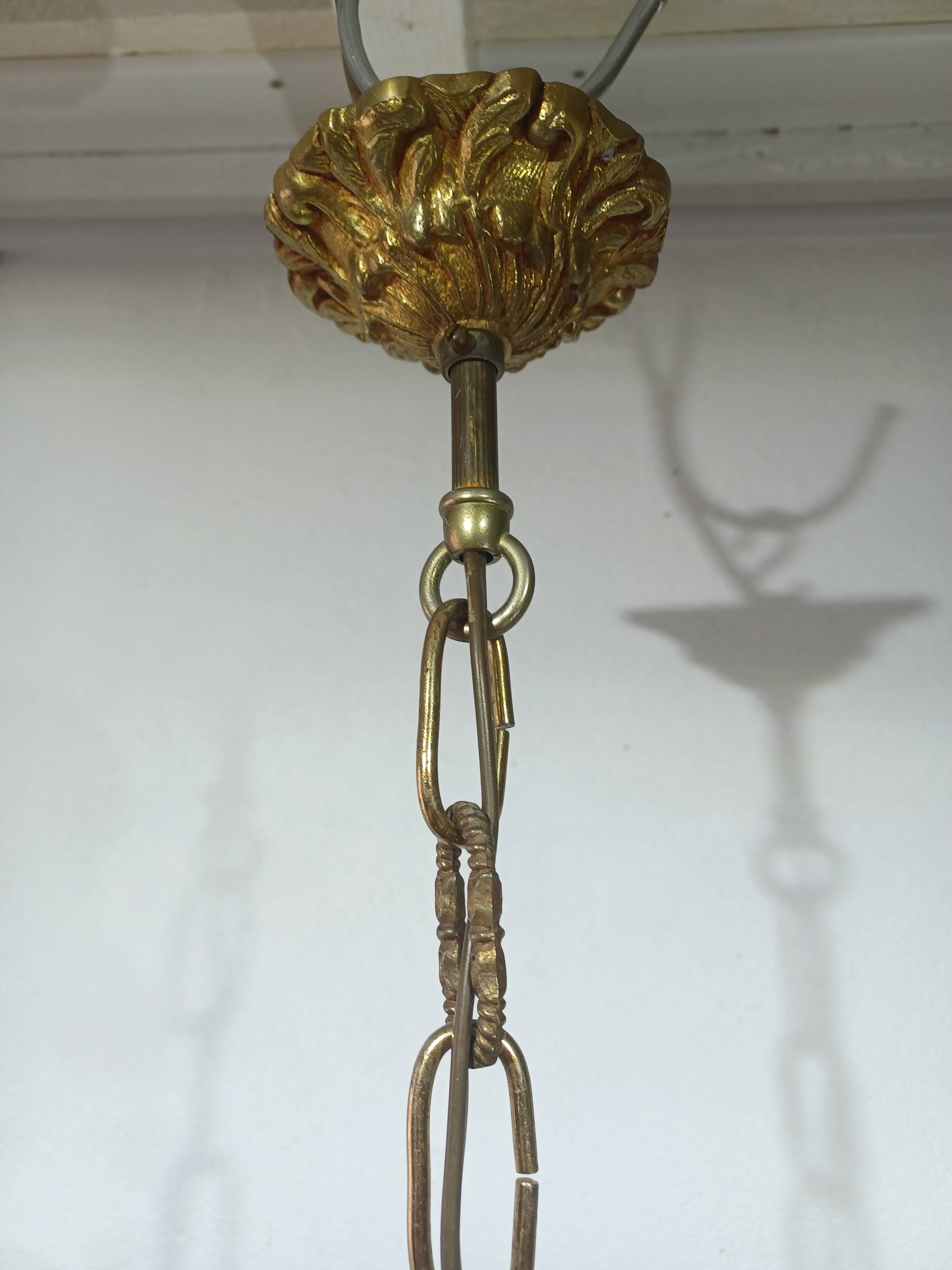 3-light bronze and crystal chandelier