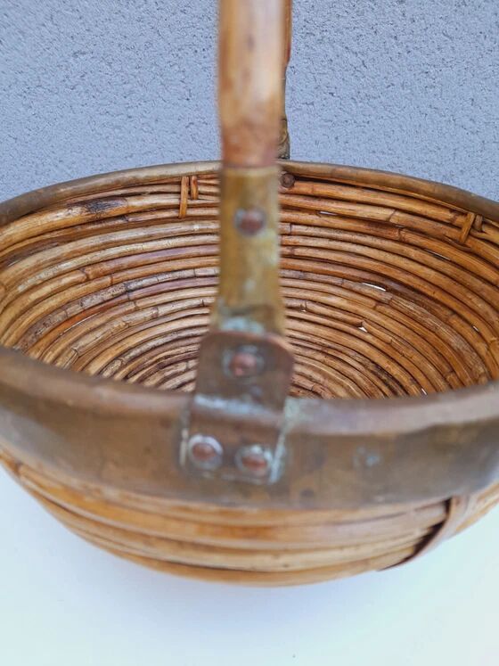 Rattan and brass basket 1970