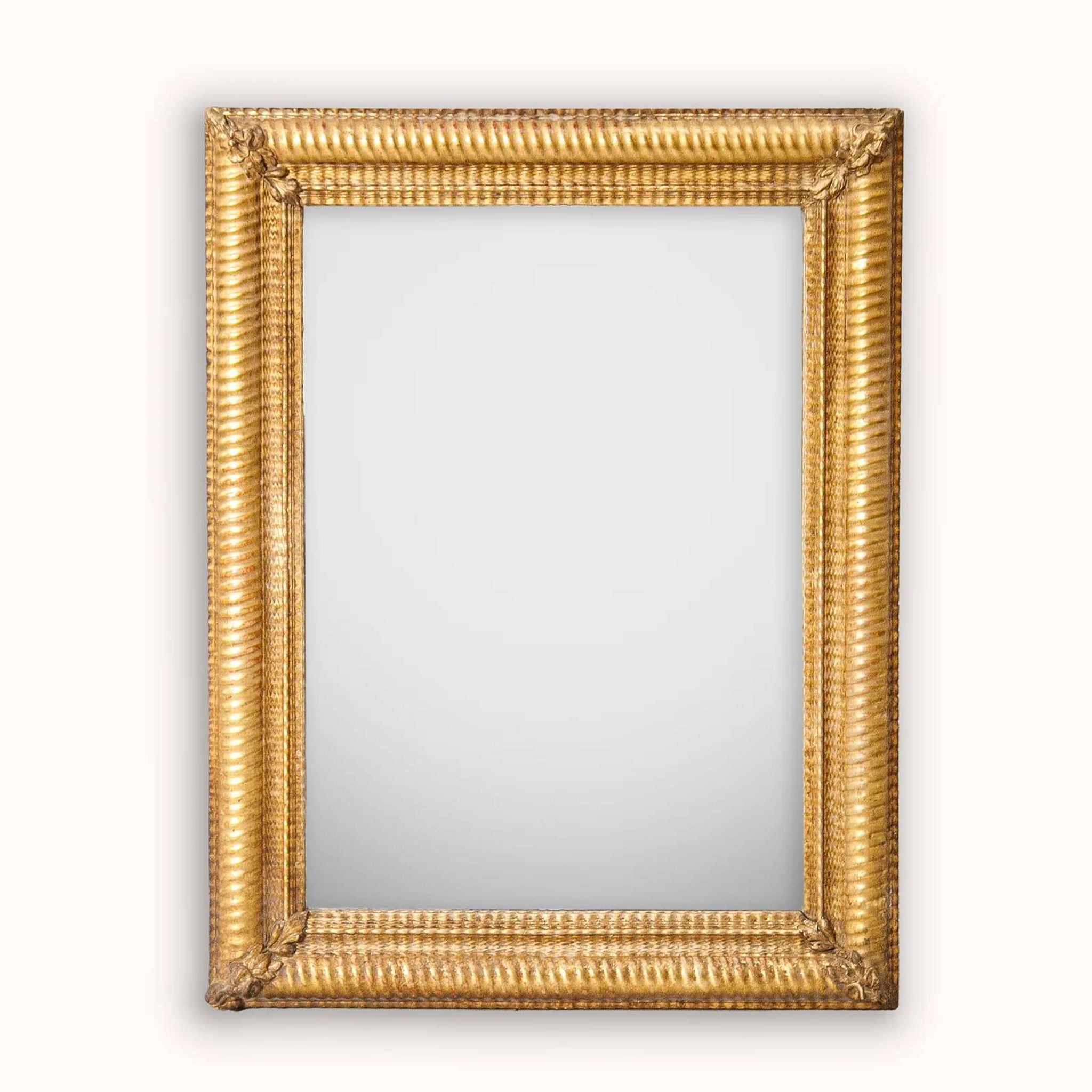 French 19th century rectangular golden mirror with ribbed frame
