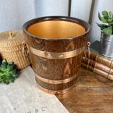 Champagne bucket in oak and brass, signed