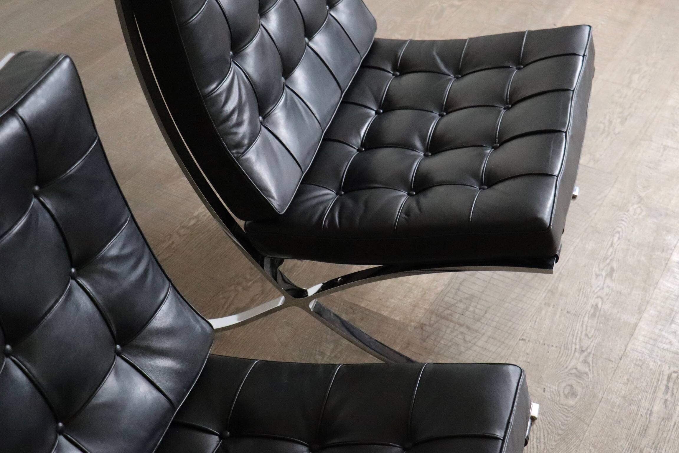 Pair of Barcelona chairs by Ludwig Mies van der Rohe for Knoll, 1960s.