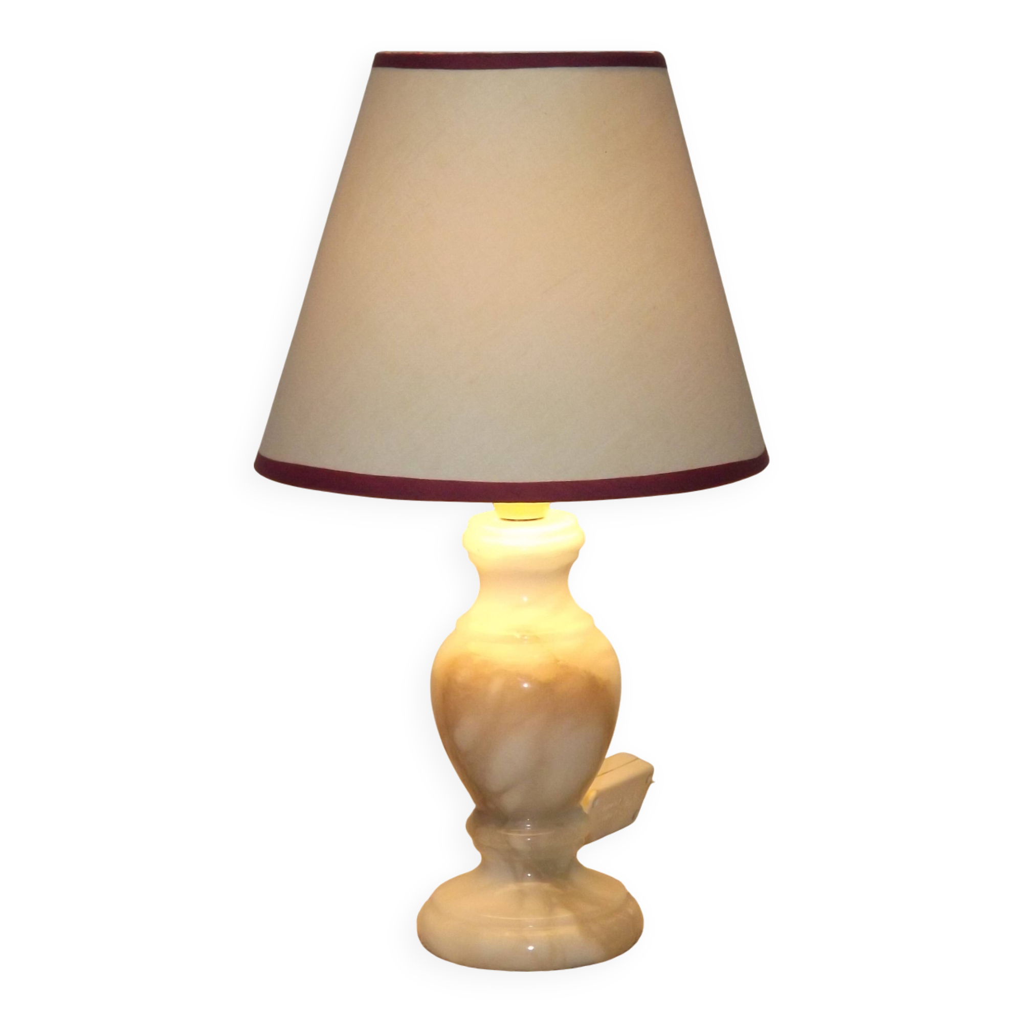 French Vintage Small Marble Table Lamp – Cream with Beige & Blue Veins 5237