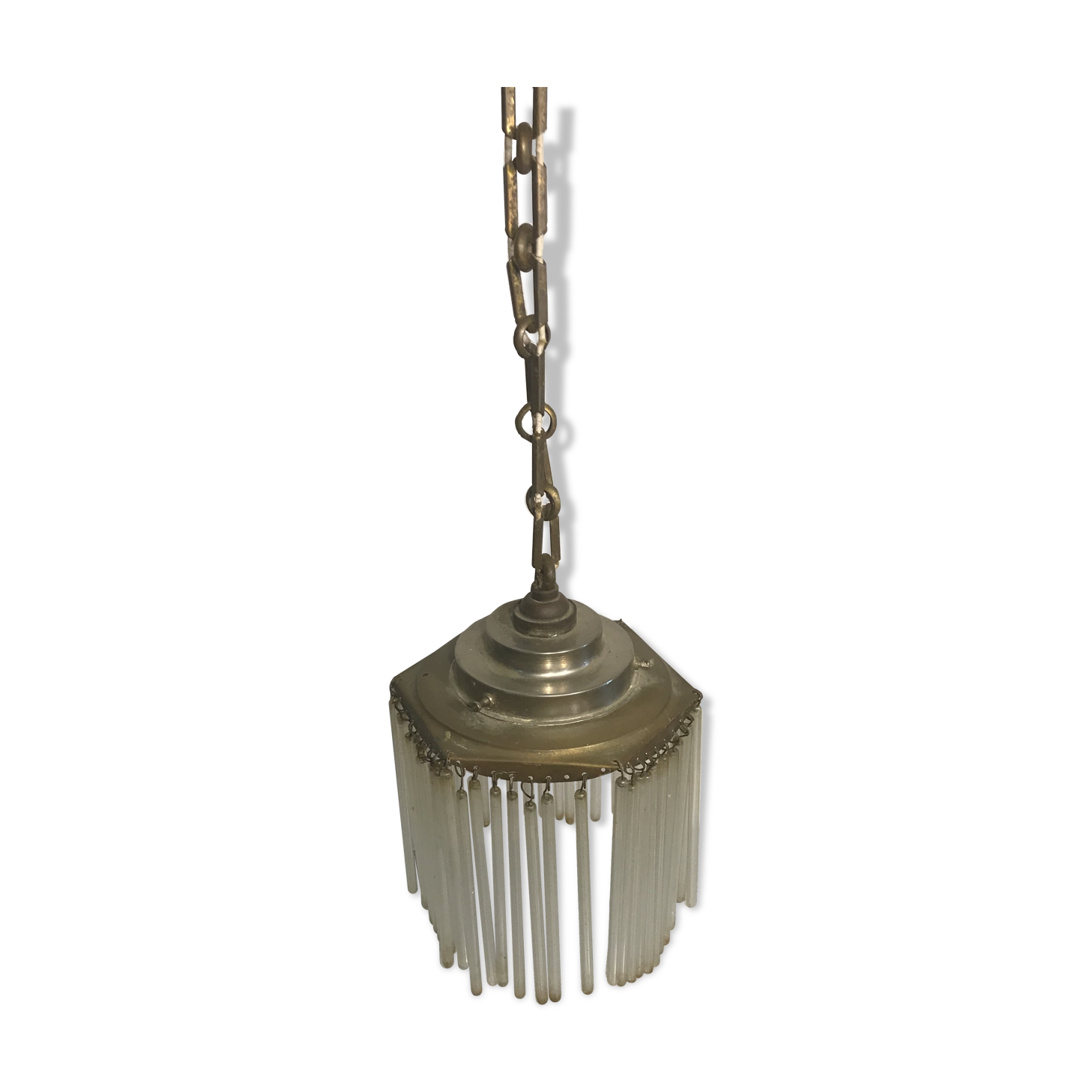 Old brass hanging cylindrical vintage glass pampilles
