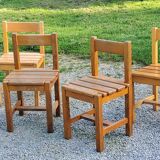 Set de 4 chaises des années 70 brutalistes en chêne