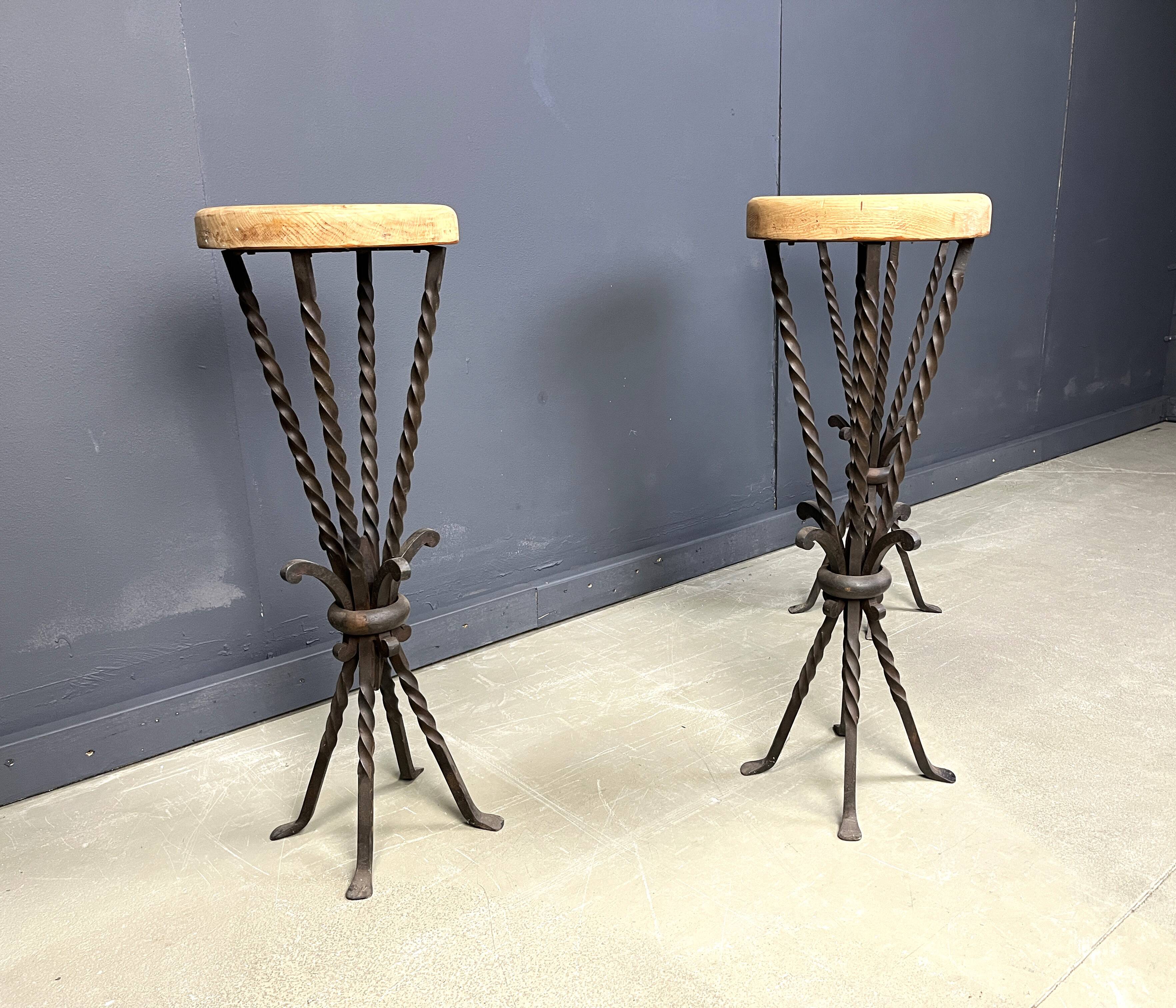 Vintage french wrought iron bar stools, 1960s - set of 3