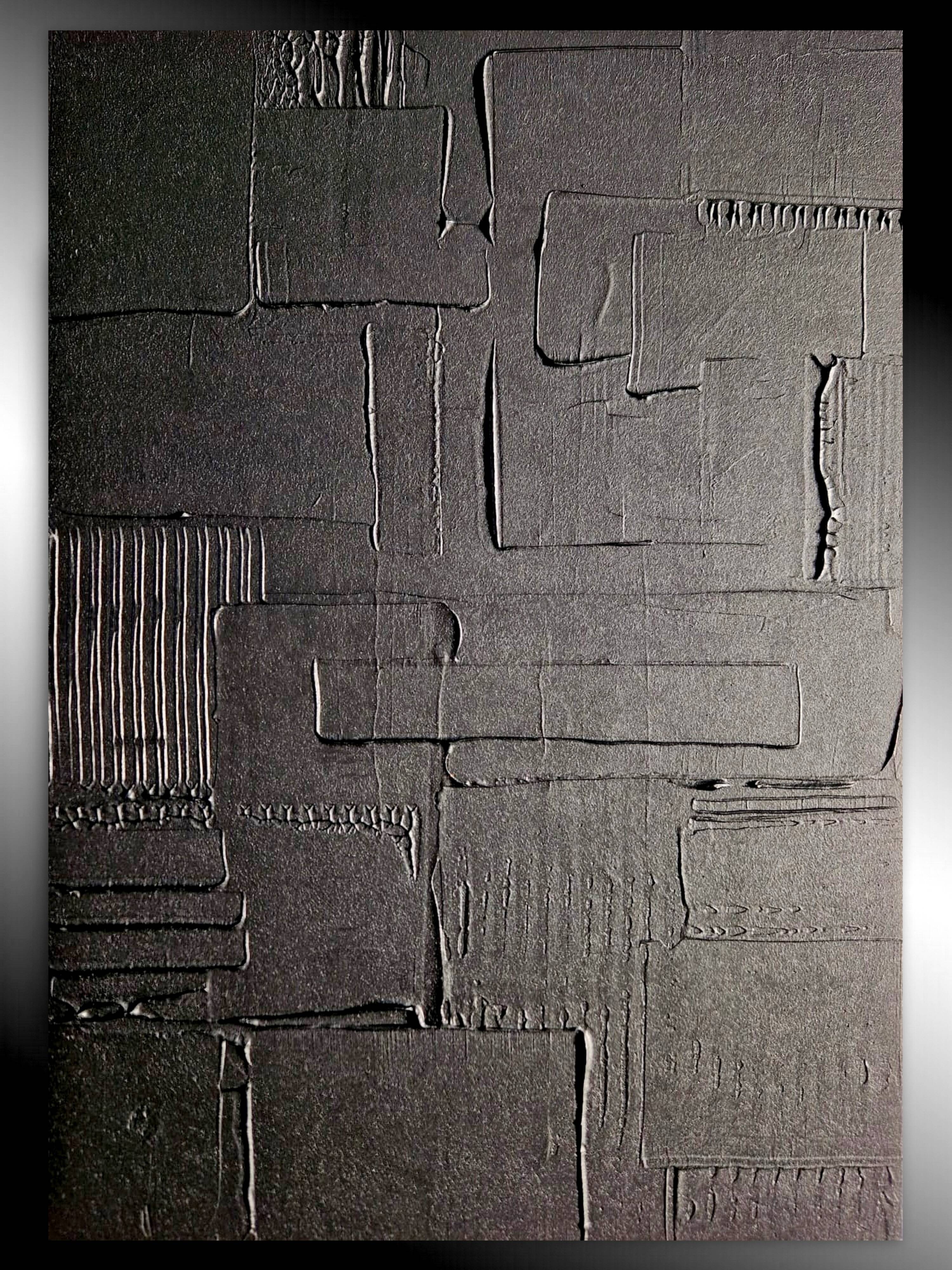 Minimalist monochrome abstract painting in black