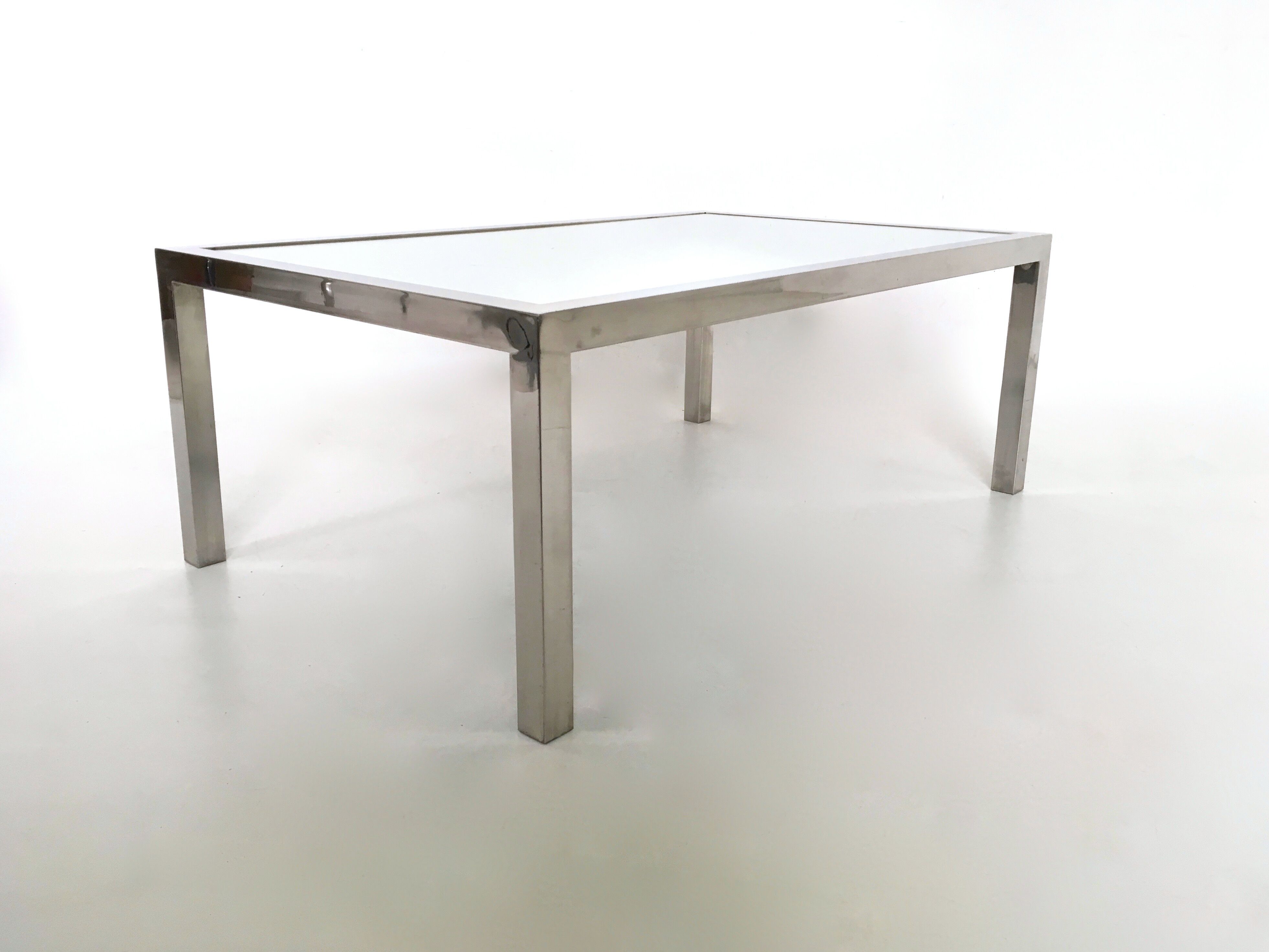 Steel Coffee Table in the Style of Nanda Vigo with a Mirrored Top, Italy, 1970s