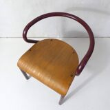 Vintage design children's chair in tubular metal and curved wood