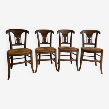 4 old straw chairs
