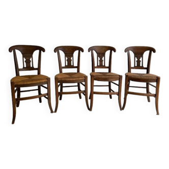 4 Chaises paillées anciennes